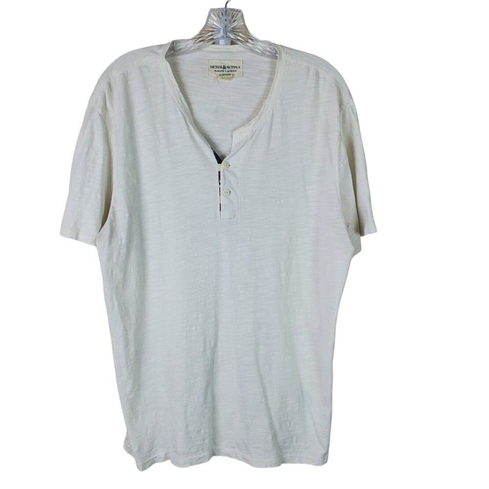 Denim Supply Ralph Lauren Henley Shirt Mens Medium White Short Sleeve Button